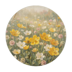 Tabla De Cortar Prado de flores silvestres amarillas soleadas blan