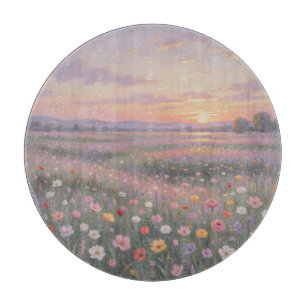 Tabla De Cortar Prado Soñador de Flores Silvestres al Atardecer Pa