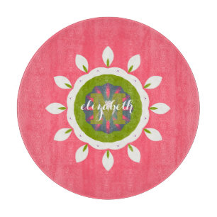 Tabla De Cortar Precioso Mandala de Pétalos Blancos Rosados con No