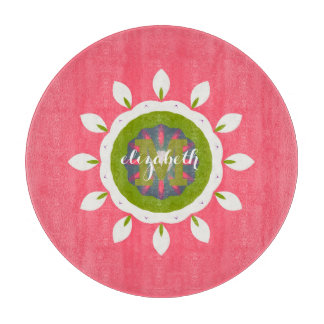 Tabla De Cortar Precioso Mandala de Pétalos Blancos Rosados con No