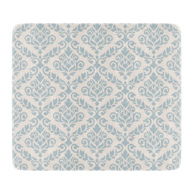 Tabla De Cortar Prima Damask Pattern Blue en crema (Anverso)