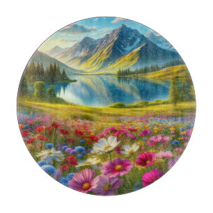 Tabla De Cortar Primavera colorida/lago floral de montaña