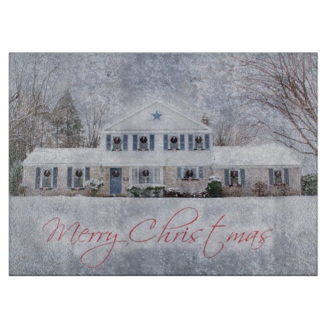 Tabla De Cortar Primitive Winter Snow Country Rustic Open House (Anverso)