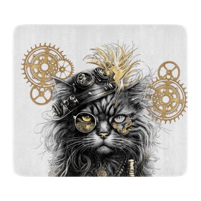 Tabla De Cortar Profesor Sprocket-Paws El Gato Funky Steampunk  (Anverso)