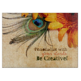 Tabla De Cortar Psydefx : Flor Gerbera + Pluma de pavo real