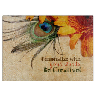 Tabla De Cortar Psydefx : Flor Gerbera + Pluma de pavo real