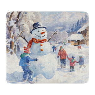 Tabla De Cortar Pueblo de Navidad invernal con acuarela de Snorman
