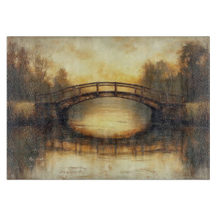 Tabla De Cortar Puente Antiguo Sobre Río Pintura Campo 