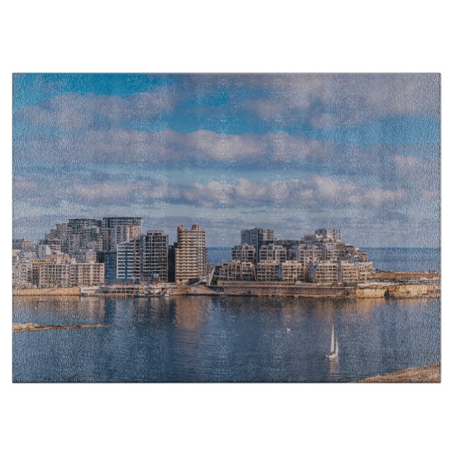 Tabla De Cortar Puerto de Sliema y rascacielos de Malta (Anverso)