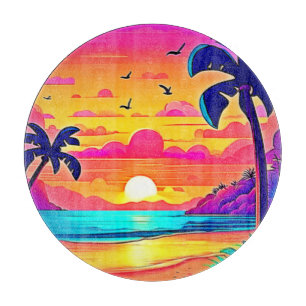 Tabla De Cortar Puesta de sol tropical vibrante