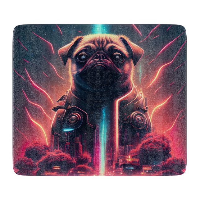Tabla De Cortar Pug Adorable en traje futurista de robots (Anverso)