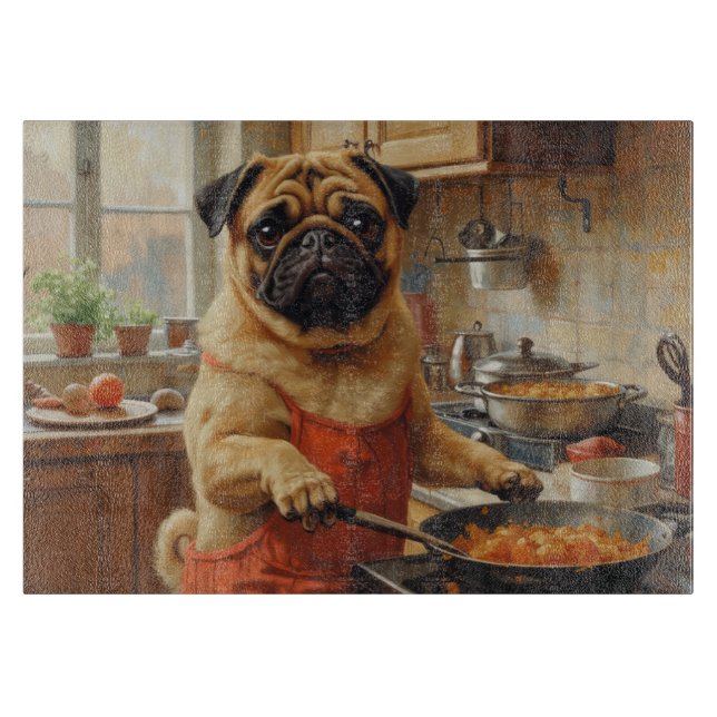 Tabla De Cortar Pug cocinando en la cocina (Anverso)