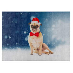 Tabla De Cortar Pug con Navidades Santa Hat