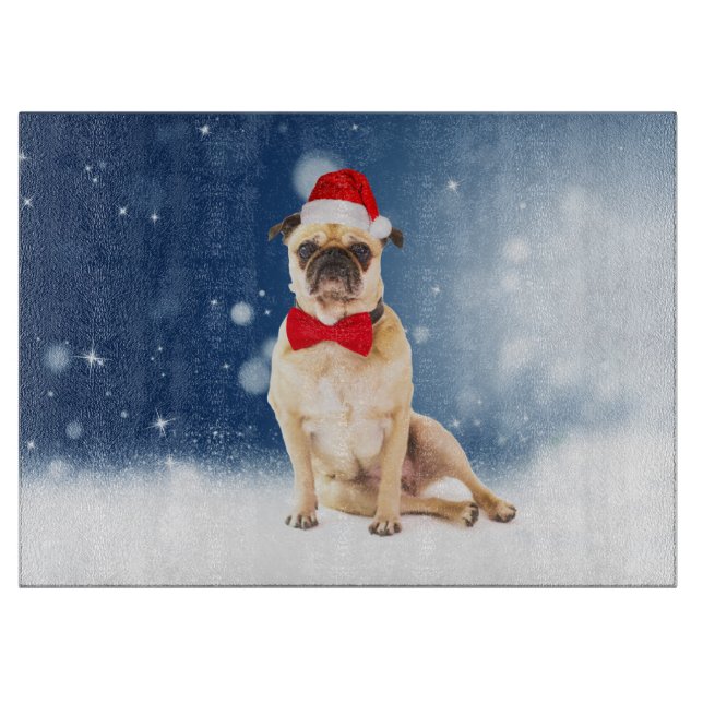 Tabla De Cortar Pug con Navidades Santa Hat (Anverso)