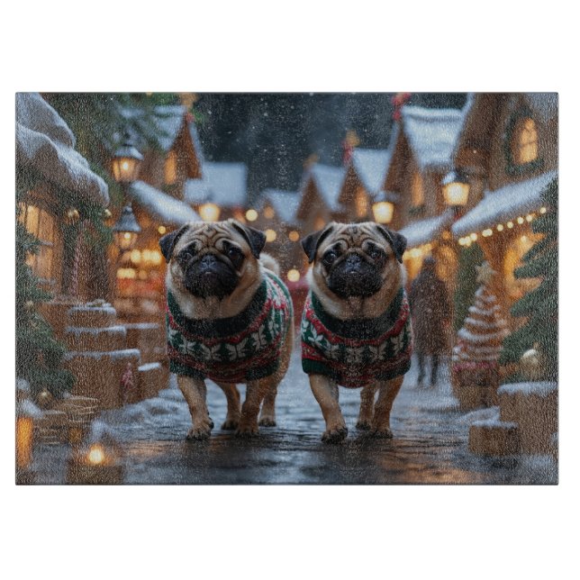 Tabla De Cortar Pug Dogs Christmas Snow Holiday (Anverso)