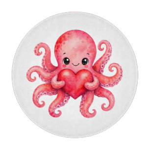 Tabla De Cortar Pulpito Kawaii Lindo Sosteniendo Corazón