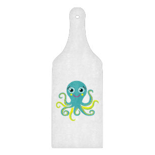Tabla De Cortar Pulpo azul y amarillo