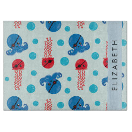 Tabla De Cortar Pulpo pirata, medusa pirata, mar, tu nombre