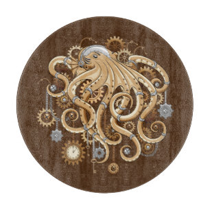 Tabla De Cortar Pulpo Steampunk Retro Fantasía Mecánica
