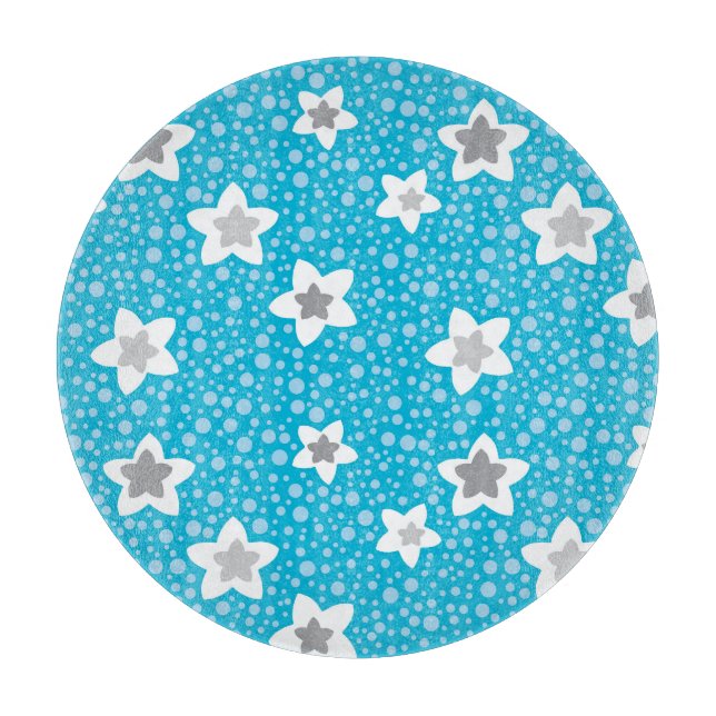 Tabla De Cortar Punto polka azul celestial retro con estrellas (Anverso)
