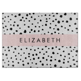 Tabla De Cortar Puntos dálmatas, puntos, negro y blanco, tu nombre