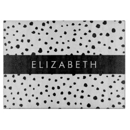 Tabla De Cortar Puntos dálmatas, puntos, negro y blanco, tu nombre