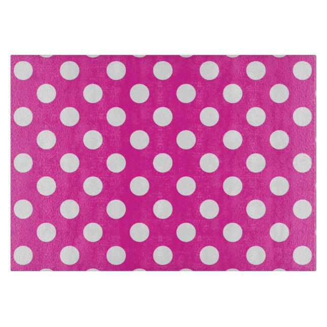 Tabla De Cortar Puntos de polka blanco en fuchsia (Anverso)
