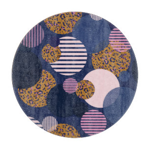 Tabla De Cortar Puntos Leopard: Elegancia Azul Oscuro.