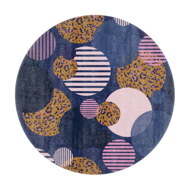 Tabla De Cortar Puntos Leopard: Elegancia Azul Oscuro. (Anverso)
