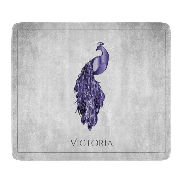 Tabla De Cortar Purple Elegent Peacock Personalizado Cubierta (Anverso)