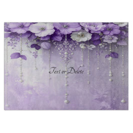 Tabla De Cortar Purple Flowers with Dangling Pearls Cutting Board