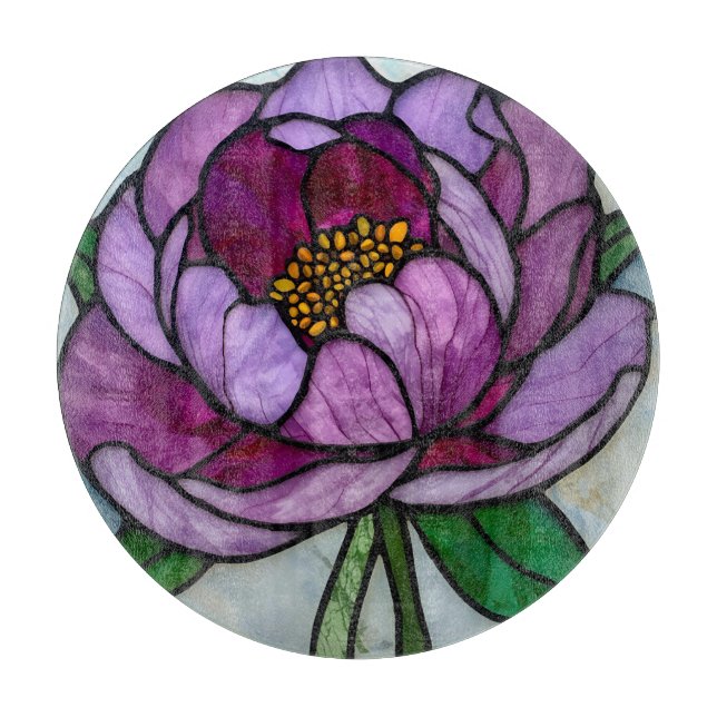 Tabla De Cortar Purple Peony Stained Glass (Anverso)
