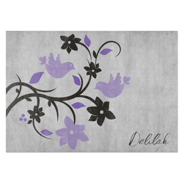 Tabla De Cortar Púrpura Pájaros Aves Personalizados Cuadros (Anverso)