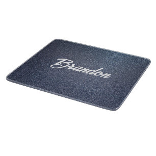 Tabla De Cortar Purpurina azul de nombre personalizado
