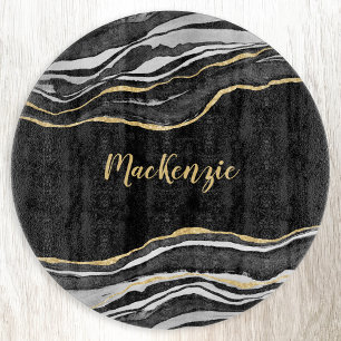 Tabla De Cortar Purpurina de oro de Black Marble Agate Personaliza