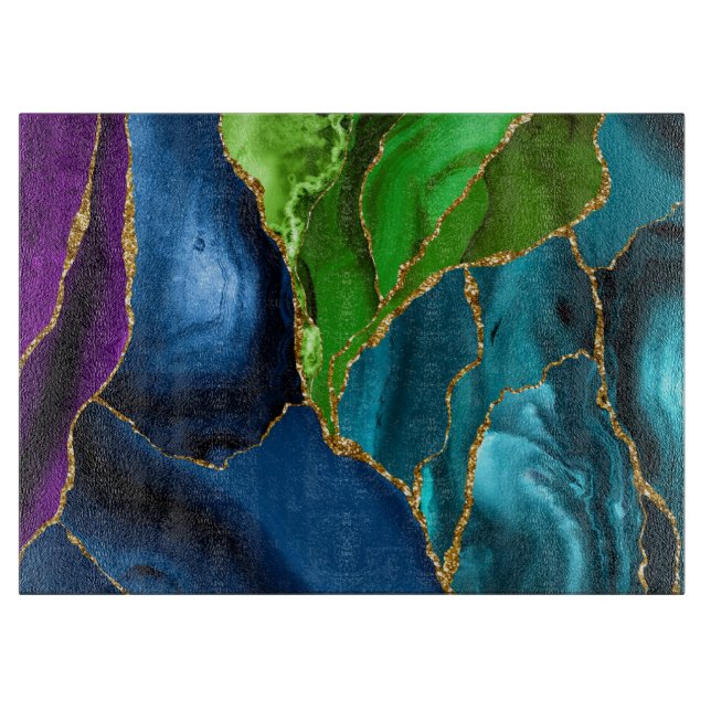 Tabla De Cortar Purpurina falso de Blue, Purple & Green Peacock Ag (Anverso)