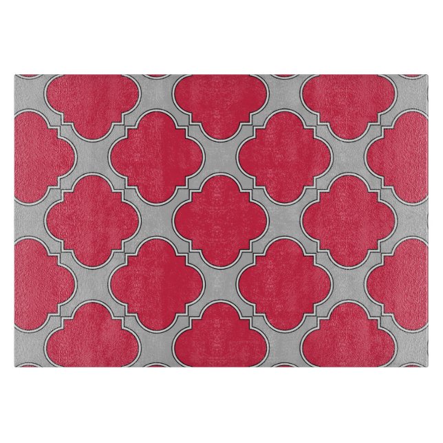 Tabla De Cortar Quatrefoil rojo y gris (Anverso)