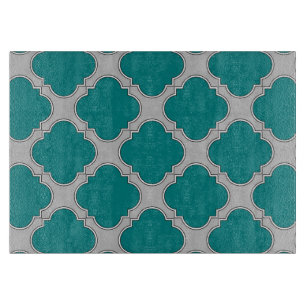 Tabla De Cortar Quatrefoil verde azulado y gris