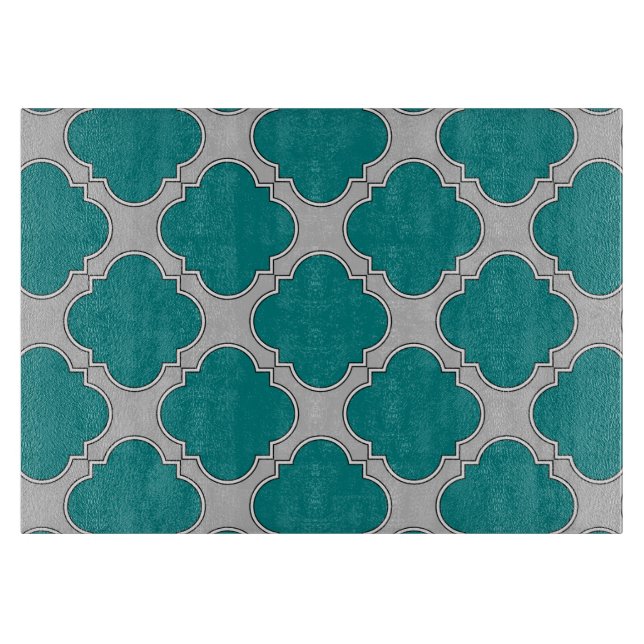 Tabla De Cortar Quatrefoil verde azulado y gris (Anverso)