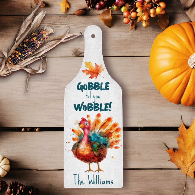 Tabla De Cortar Quirky Watercolor Turquía (white gobble til you wobble quirky turkey cutting board
)