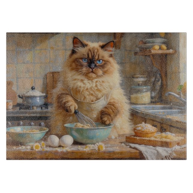 Tabla De Cortar Ragdoll Cat Cooking in Kitchen (Anverso)