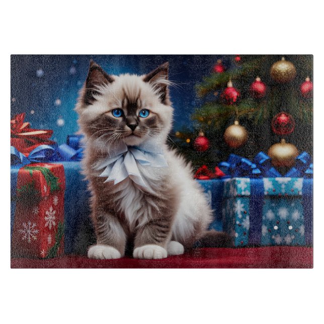 Tabla De Cortar Ragdoll Kitten Christmas Present (Anverso)
