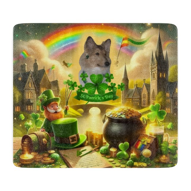 Tabla De Cortar Rainbow Bridge Sable Collie on St. Patrick's Day (Anverso)