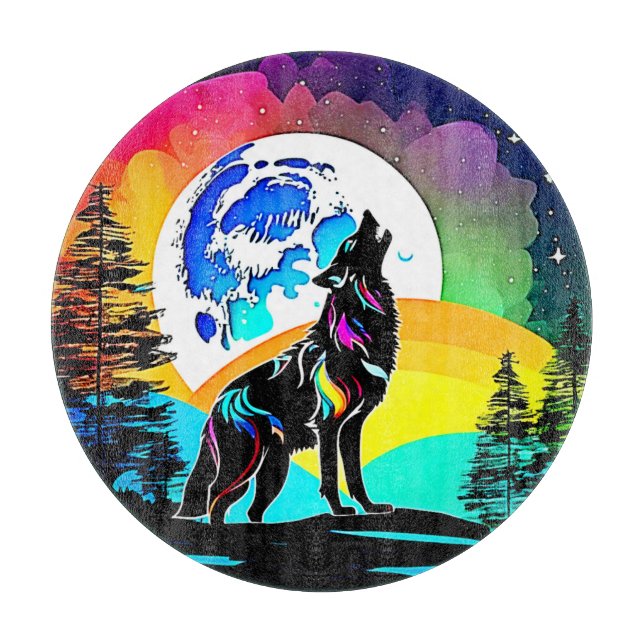 Tabla De Cortar Rainbow Lunar Wolf Howf Art (Anverso)