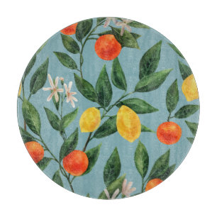 Tabla De Cortar Ramas de cítricos: Patrón Ornamental de acuarela