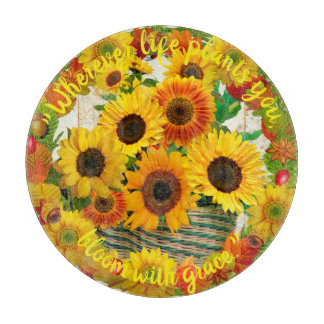Tabla De Cortar Ramo de Cesta de Girasoles Florece con Gracia 