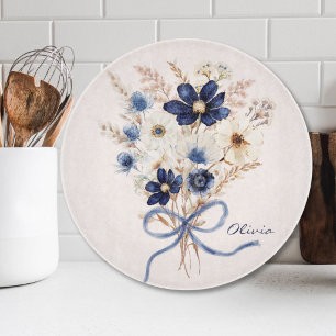 Tabla De Cortar Ramo de flores azul marino acuarela personalizado