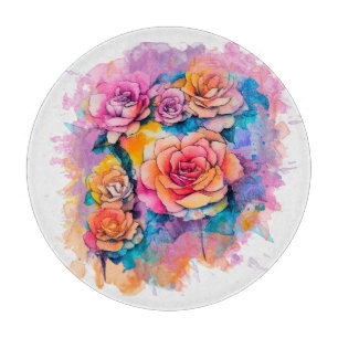 Tabla De Cortar Ramo de Rosas con Toques de Acuarela Moderna