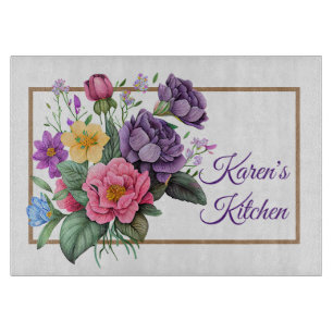 Tabla De Cortar Ramo De Rosas Moradas Personalizado
