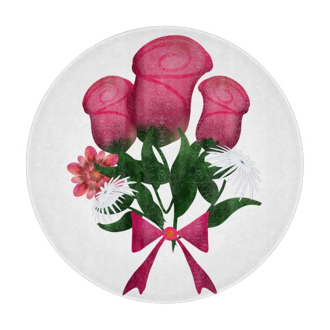 Tabla De Cortar Ramo de rosas rosadas con cinta floral (Anverso)